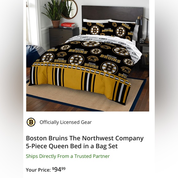 NHL Boston Bruins The Northwest Company 5-Piece Queen Bed in a Bag Set - Picture 5 of 5